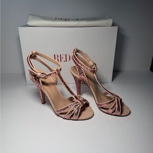 Red Valentino Pink Glitter Heels 35 Ankle Strap Stiletto Sandals Designer Pumps